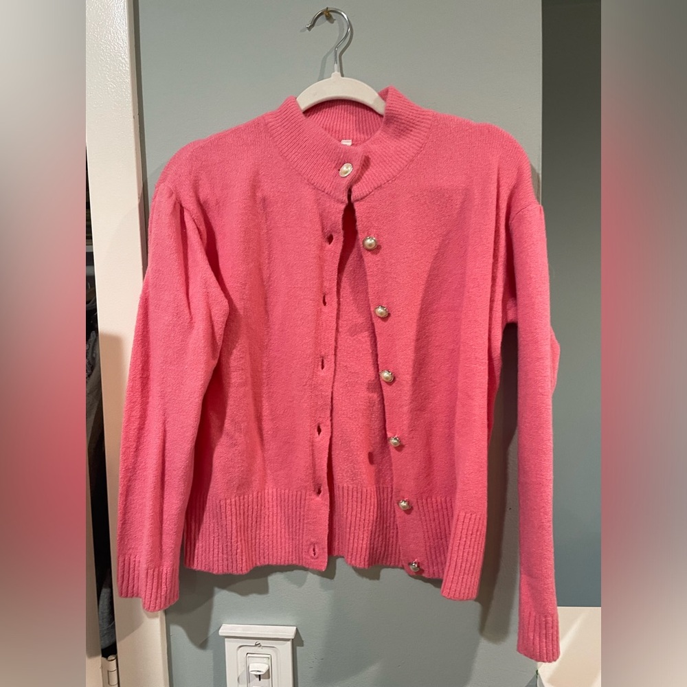 Pink cardigan with pearl buttons
